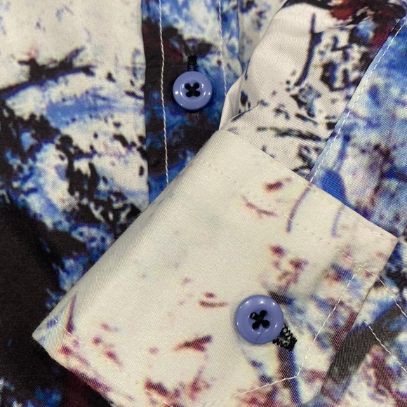 Abstract Art Long Sleeve Button Down Shirt Blue Made in Turkey Size XL - Picture 4 of 7